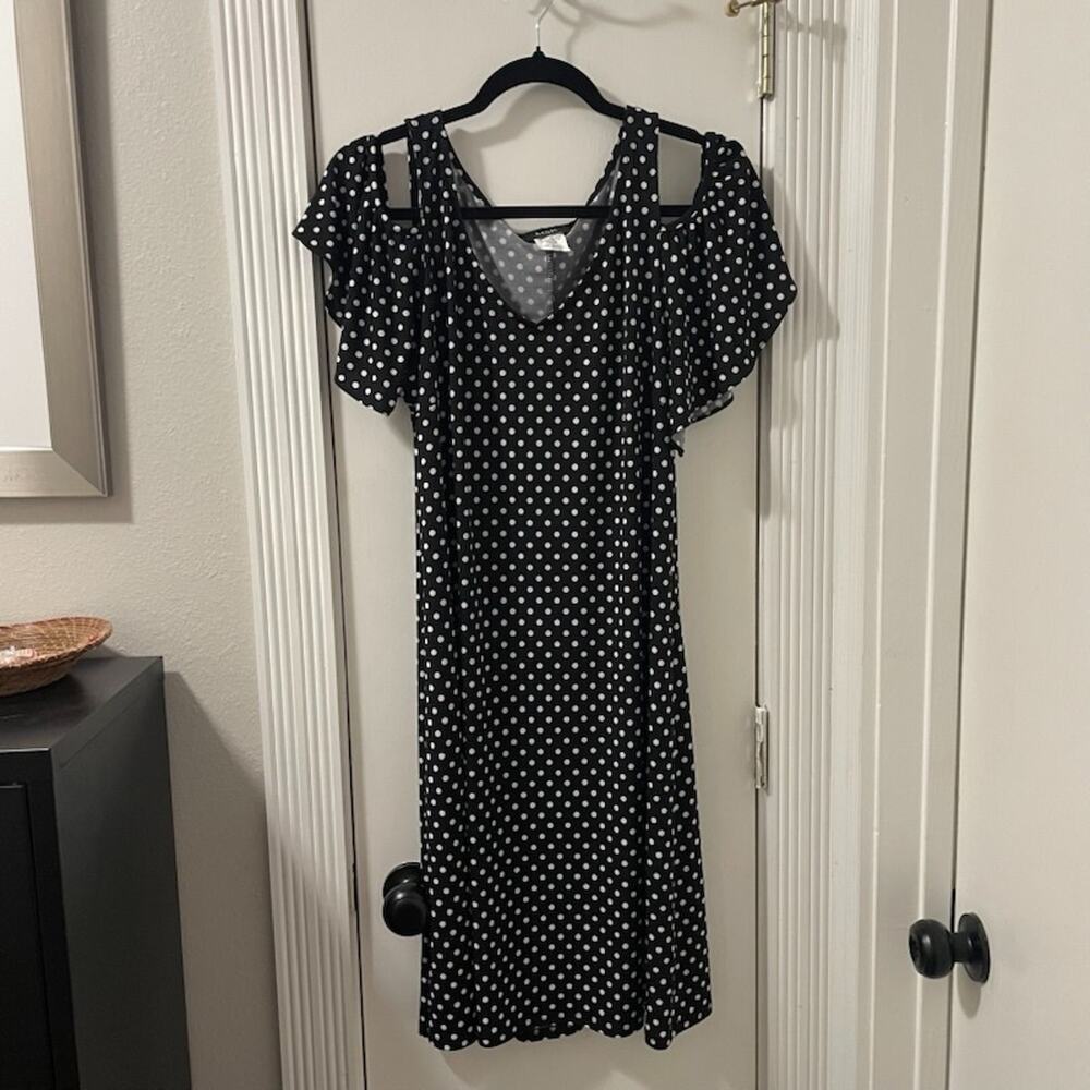 MSK Cold Shoulder Polka Dot Dress Large Made in USA L Easter Summer